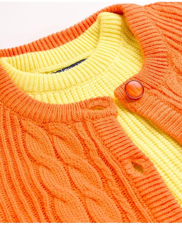 Pine Kids Knit Full Sleeves Front Open Sweater With Inner Tee & Cable Knit Design - Orange