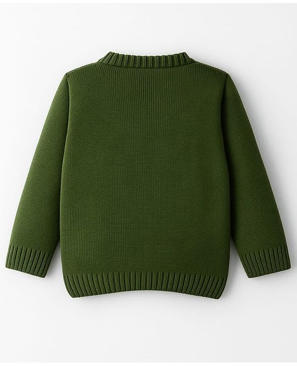 Babyhug Disney Woven Full Sleeves Pullover Sweater with Mickey Mouse Patch Detailing - Green