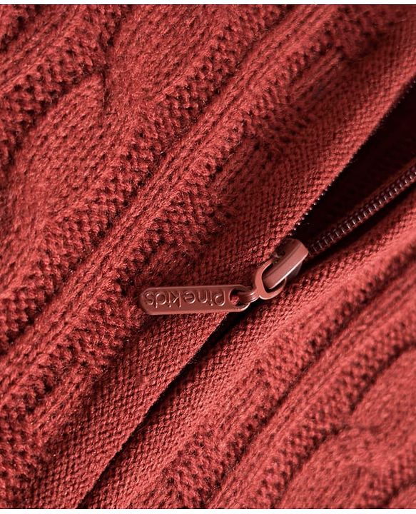 Pine Kids Knit Full Sleeves Front Open Hooded Sweater with Cable Knit Design & Kangaroo Pocket - Rust Orange