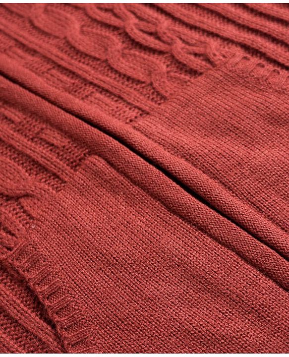 Pine Kids Knit Full Sleeves Front Open Hooded Sweater with Cable Knit Design & Kangaroo Pocket - Rust Orange