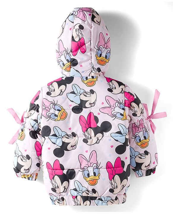 Babyhug Disney Woven Full Sleeves Hooded Padded Jacket With Minnie & Friends Print - Pink