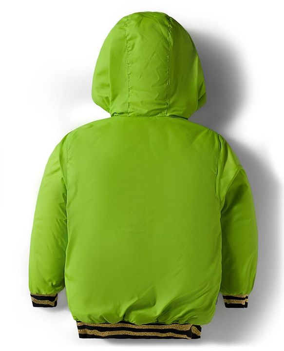 Babyhug Disney Woven Full Sleeves Hooded Padded Jacket With Minnie & Friends Graphics & Frill Detailing - Neon Green