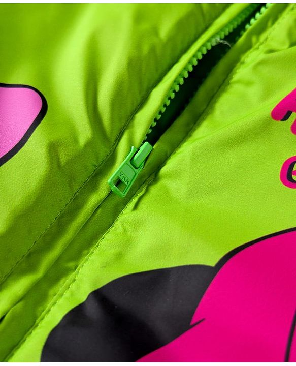 Babyhug Disney Woven Full Sleeves Hooded Padded Jacket With Minnie & Friends Graphics & Frill Detailing - Neon Green