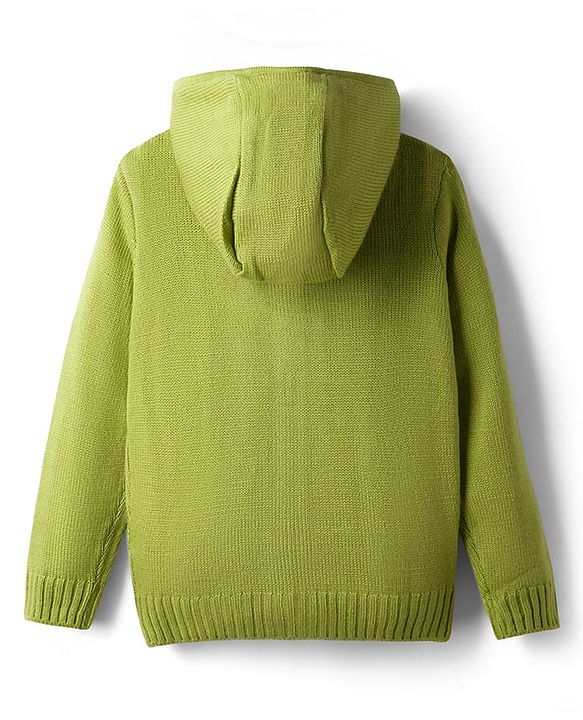 Pine Kids Knit Full Sleeves Front Open Hooded Sweater with Cable Knit Design - Light Green