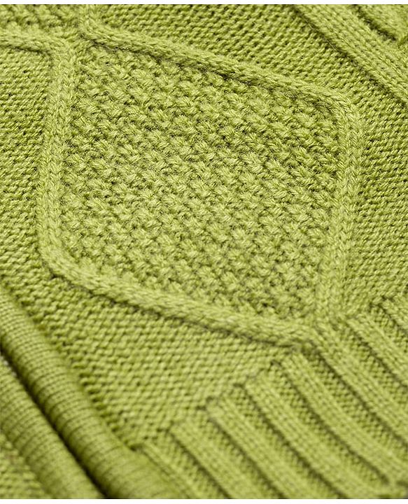 Pine Kids Knit Full Sleeves Front Open Hooded Sweater with Cable Knit Design - Light Green