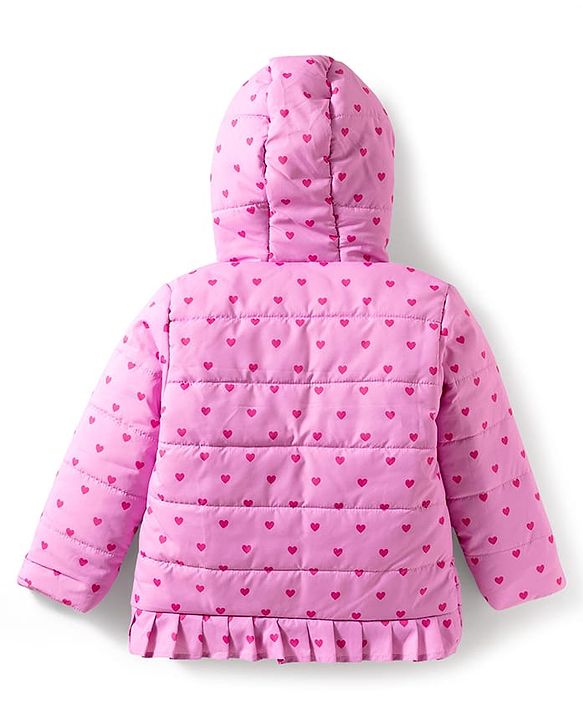 Babyhug Disney Woven Full Sleeves Hooded Winter Jacket With Minnie & Friends Graphics & Ear Bow Applique - Pink