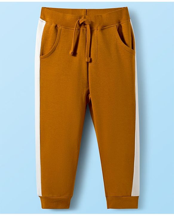 Babyhug Terry Knit Premium Light Gauge Terry Full Sleeves Hooded Color Block T-Shirt & Jogger Set with Car Print - Yellow & White