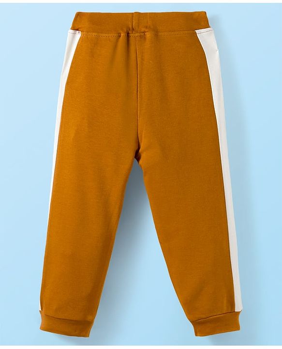 Babyhug Terry Knit Premium Light Gauge Terry Full Sleeves Hooded Color Block T-Shirt & Jogger Set with Car Print - Yellow & White