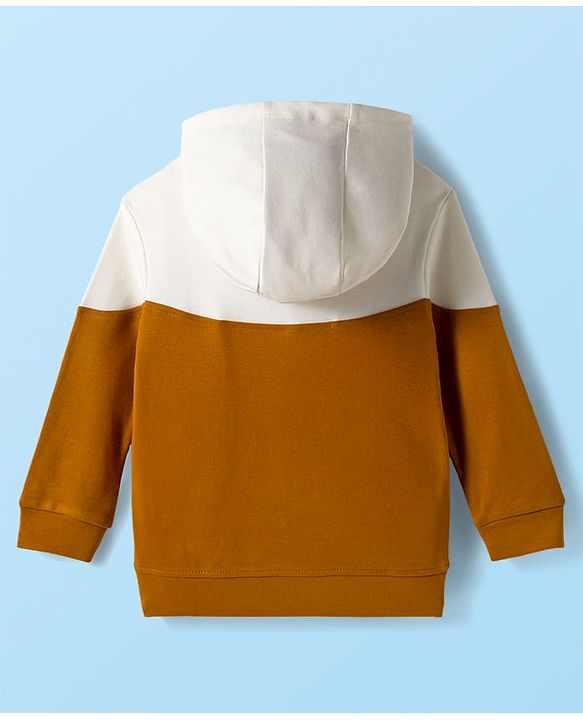 Babyhug Terry Knit Premium Light Gauge Terry Full Sleeves Hooded Color Block T-Shirt & Jogger Set with Car Print - Yellow & White