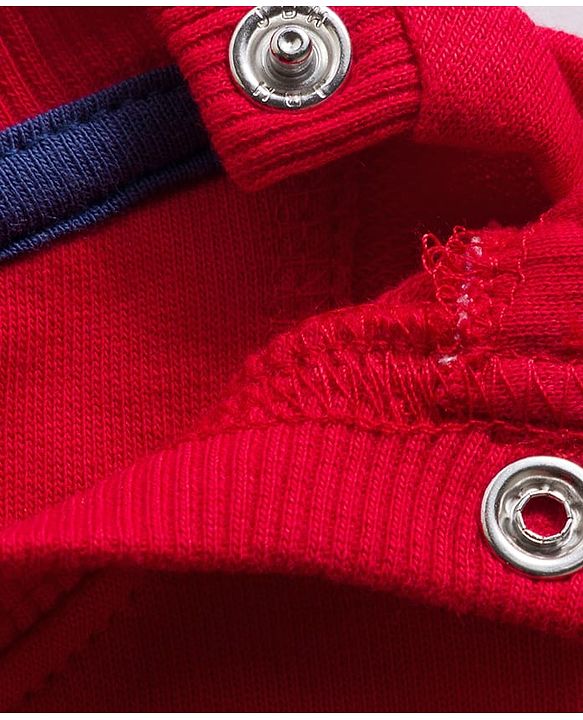 Babyhug Terry Knit Full Doctor Sleeves T-Shirt & Joggers Set with Soccer Tournament Text Print - Red & Navy Blue