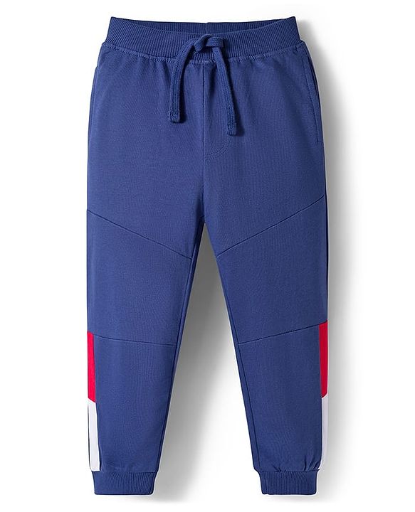 Babyhug Terry Knit Full Doctor Sleeves T-Shirt & Joggers Set with Soccer Tournament Text Print - Red & Navy Blue