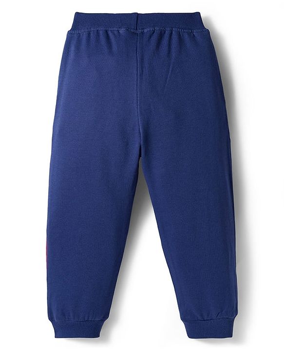Babyhug Terry Knit Full Doctor Sleeves T-Shirt & Joggers Set with Soccer Tournament Text Print - Red & Navy Blue