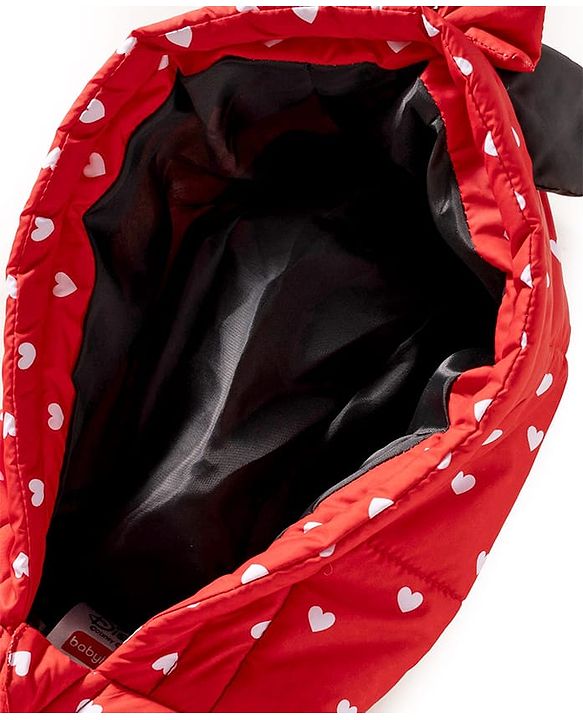 Babyhug Disney Woven Full Sleeves Hooded Winter Jacket With Minnie & Friends Graphics & Ear Bow Applique - Red