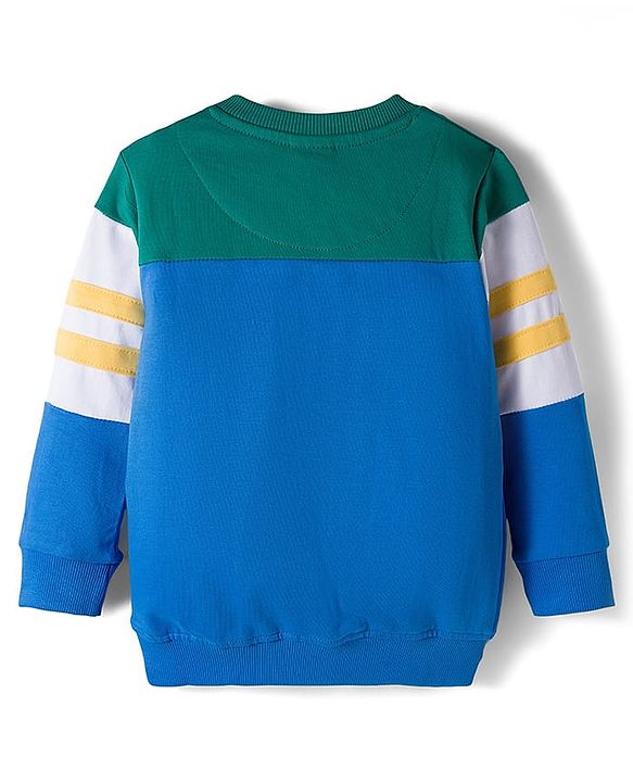 Babyhug Terry Knit Premium Light Gauge Terry Full Sleeves T-Shirt and Joggers Set with Goal Squad Text Design - Green & Blue