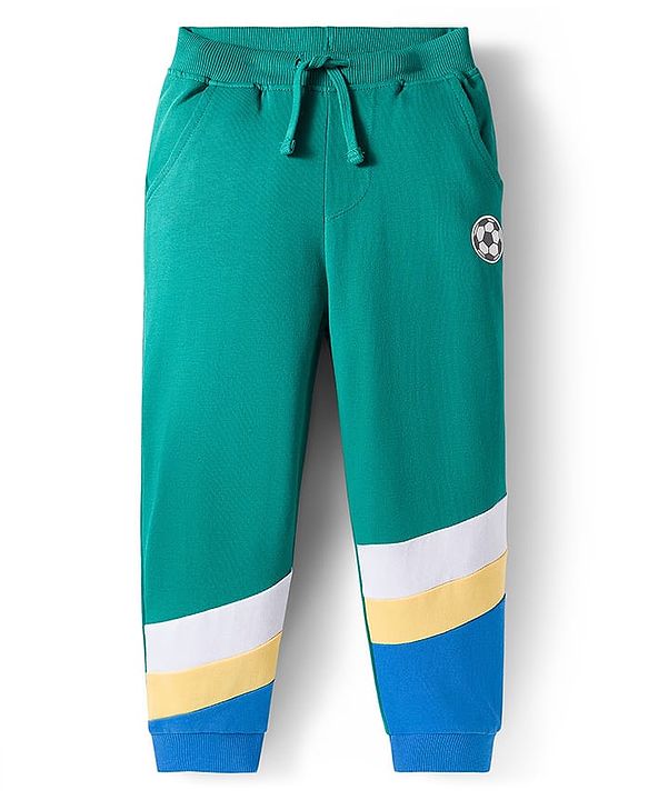 Babyhug Terry Knit Premium Light Gauge Terry Full Sleeves T-Shirt and Joggers Set with Goal Squad Text Design - Green & Blue