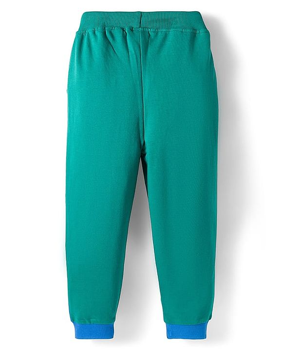 Babyhug Terry Knit Premium Light Gauge Terry Full Sleeves T-Shirt and Joggers Set with Goal Squad Text Design - Green & Blue