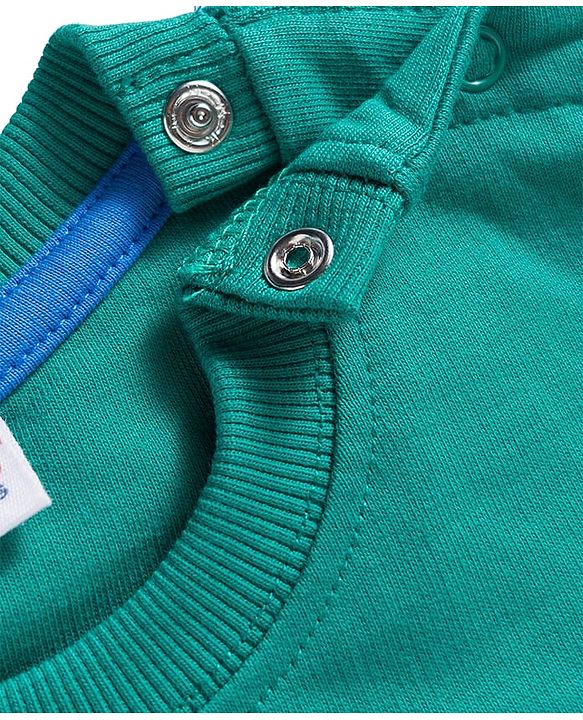 Babyhug Terry Knit Premium Light Gauge Terry Full Sleeves T-Shirt and Joggers Set with Goal Squad Text Design - Green & Blue