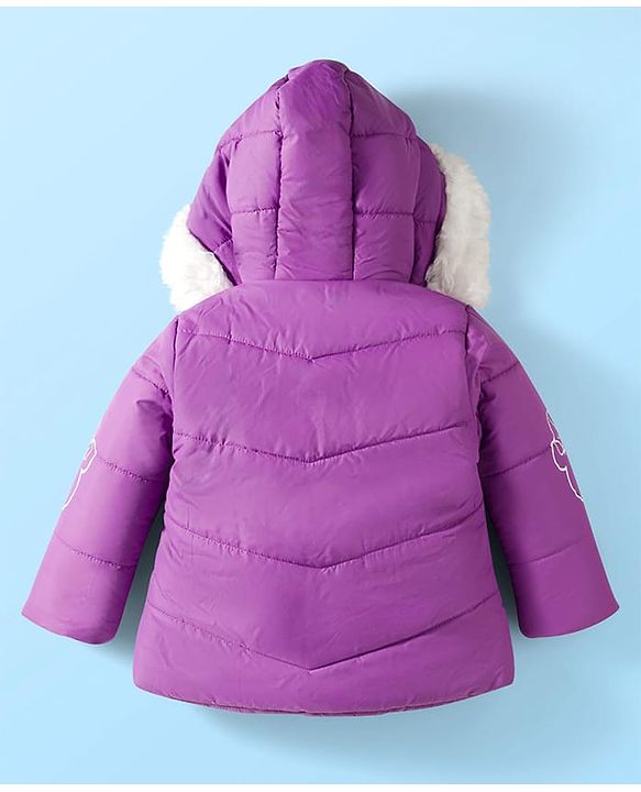 Babyhug Disney Woven Full Sleeves Hooded Padded Jacket With Minnie & Friends Graphics & Fur Detailing - Purple