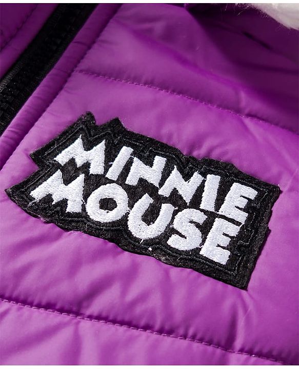 Babyhug Disney Woven Full Sleeves Hooded Padded Jacket With Minnie & Friends Graphics & Fur Detailing - Purple