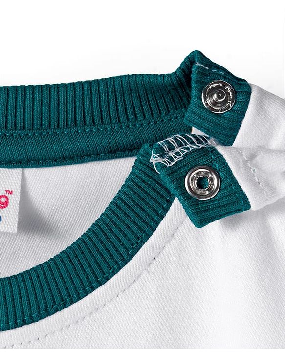 Babyhug Terry Knit Premium Light Gauge Terry Full Sleeves T-Shirt & Jogger Set with Ready For Road Trip Text Print - Teal Blue
