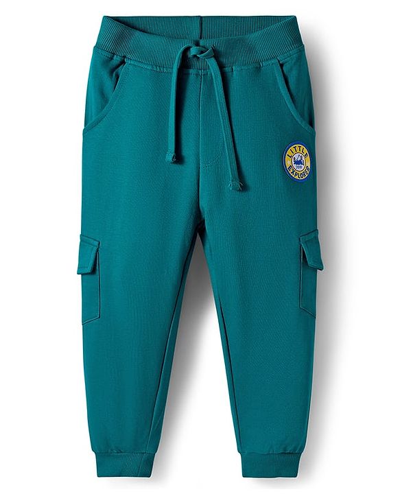 Babyhug Terry Knit Premium Light Gauge Terry Full Sleeves T-Shirt & Jogger Set with Ready For Road Trip Text Print - Teal Blue