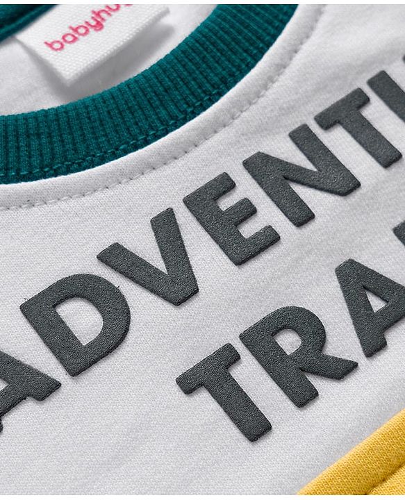 Babyhug Terry Knit Premium Light Gauge Terry Full Sleeves T-Shirt & Jogger Set with Ready For Road Trip Text Print - Teal Blue