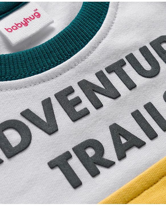 Babyhug Terry Knit Premium Light Gauge Terry Full Sleeves T-Shirt & Jogger Set with Ready For Road Trip Text Print - Teal Blue