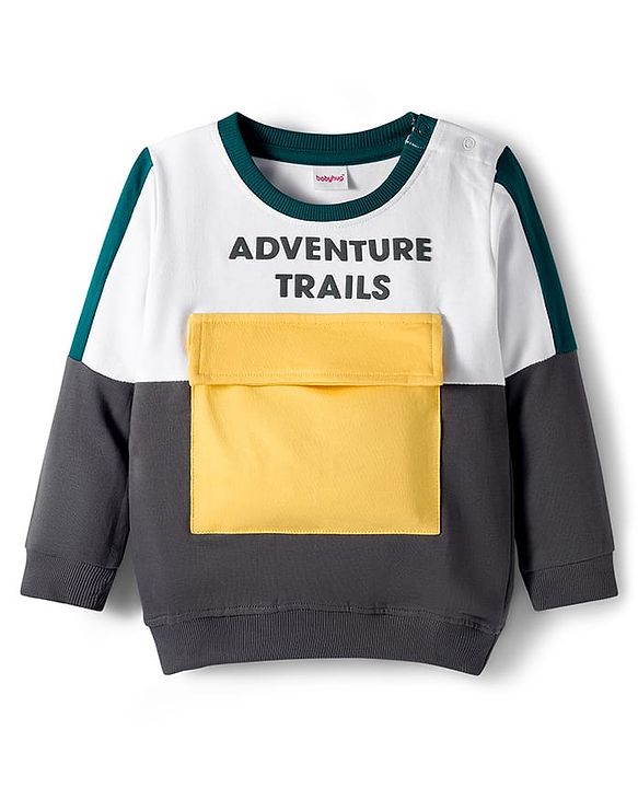 Babyhug Terry Knit Premium Light Gauge Terry Full Sleeves T-Shirt & Jogger Set with Ready For Road Trip Text Print - Teal Blue