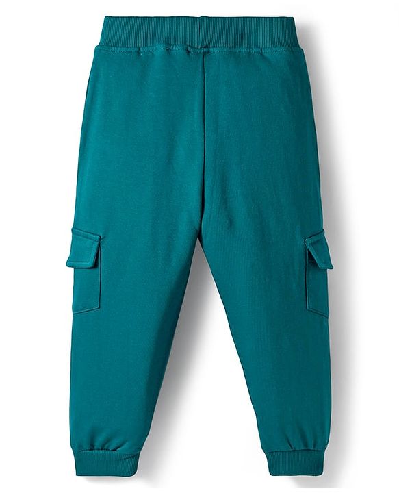 Babyhug Terry Knit Premium Light Gauge Terry Full Sleeves T-Shirt & Jogger Set with Ready For Road Trip Text Print - Teal Blue