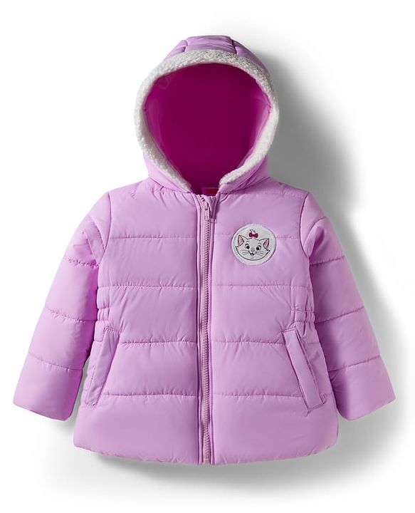 Babyhug Disney Woven Full Sleeves Hooded Padded Jacket with Marie Badge Detailing - Lavender
