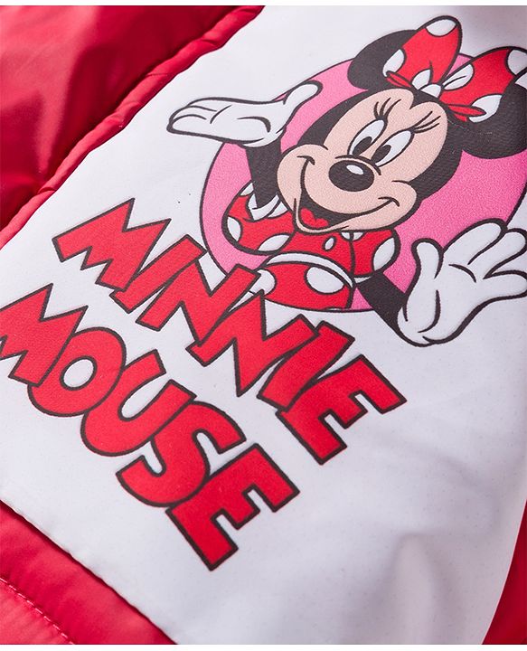 Babyhug Disney Woven Full Raglan Sleeves Hooded Padded Jacket with Minnie Mouse Print - Red