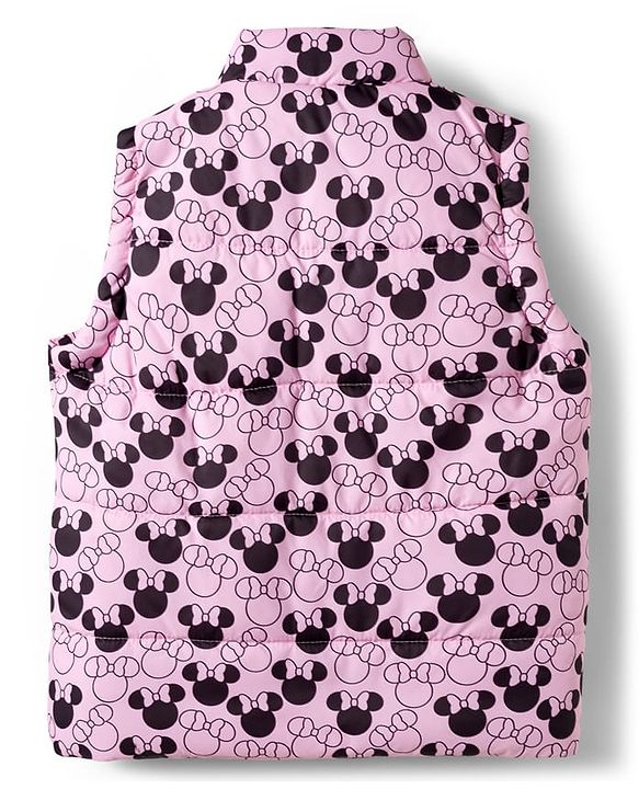 Babyhug Disney Fleece Woven Full Sleeves Hooded Sweatshirt With Sleeveless Padded Jacket With Minnie Mouse Graphic - Pink