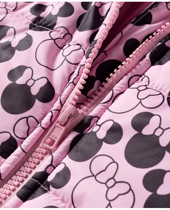 Babyhug Disney Fleece Woven Full Sleeves Hooded Sweatshirt With Sleeveless Padded Jacket With Minnie Mouse Graphic - Pink