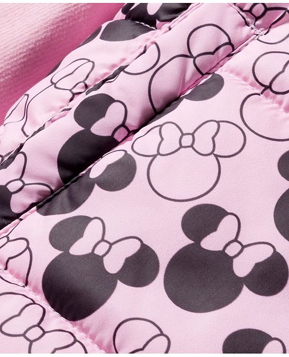 Babyhug Disney Fleece Woven Full Sleeves Hooded Sweatshirt With Sleeveless Padded Jacket With Minnie Mouse Graphic - Pink