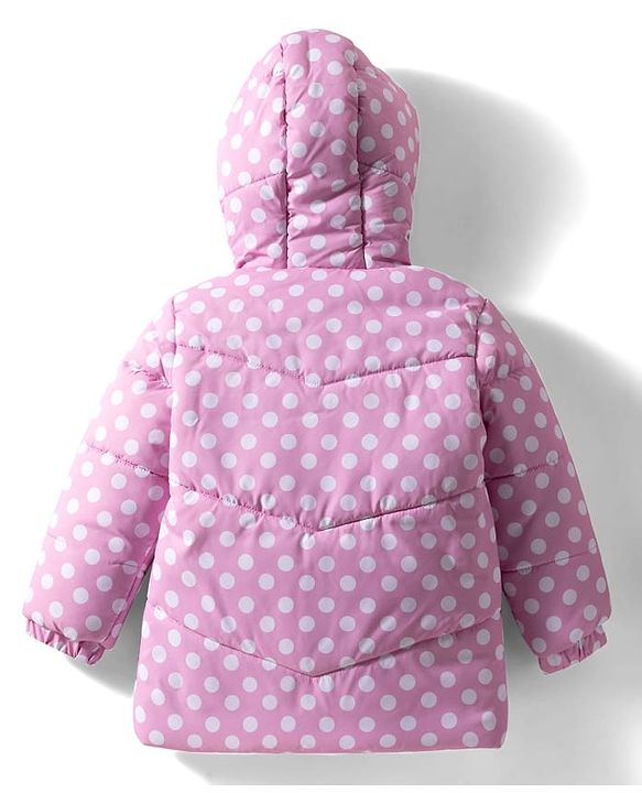 Babyhug Disney Woven Full Sleeves Hooded Winter Jacket With Minnie Mouse Graphics & Ear Bow Applique - Pink