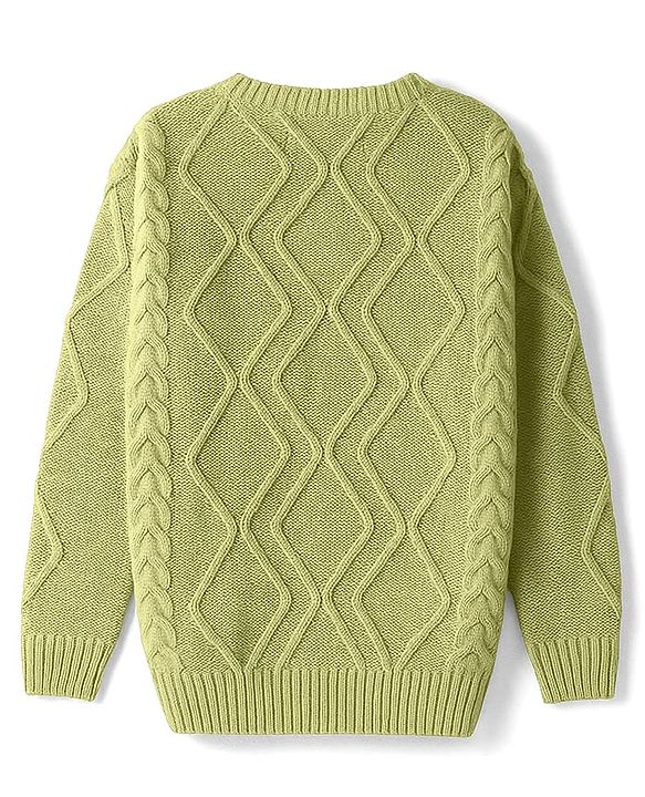 Pine Kids Knitted Full Sleeves Sweater Set With Cable Knit Design - Green