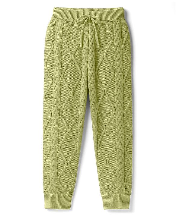 Pine Kids Knitted Full Sleeves Sweater Set With Cable Knit Design - Green