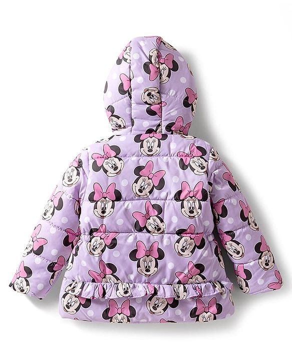 Babyhug Disney Woven Full Sleeves Hooded Winter Jacket With Minnie Mouse Print - Pink