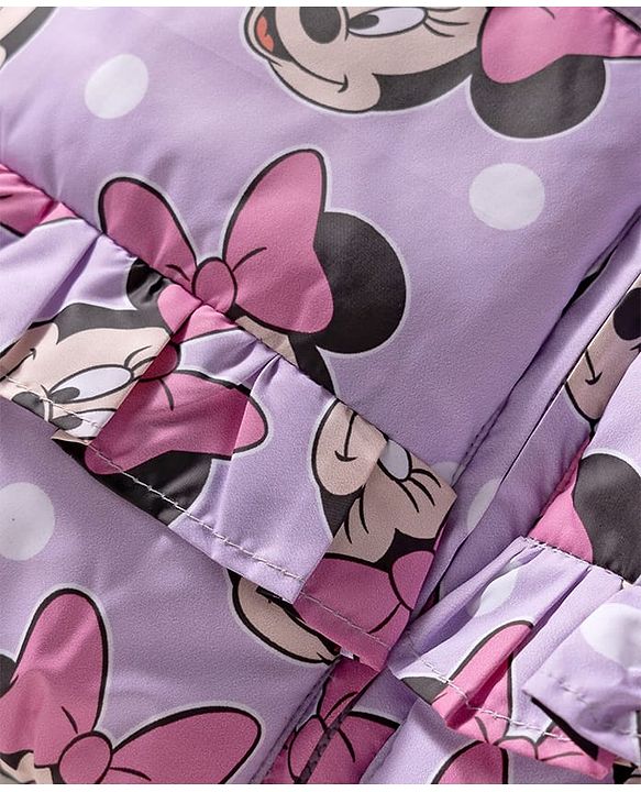 Babyhug Disney Woven Full Sleeves Hooded Winter Jacket With Minnie Mouse Print - Pink