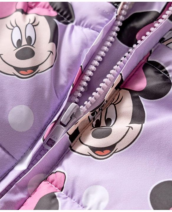 Babyhug Disney Woven Full Sleeves Hooded Winter Jacket With Minnie Mouse Print - Pink