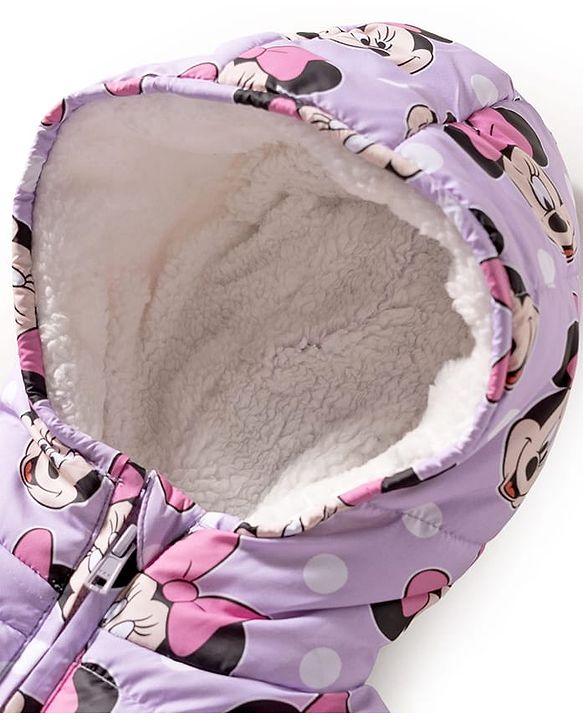 Babyhug Disney Woven Full Sleeves Hooded Winter Jacket With Minnie Mouse Print - Pink