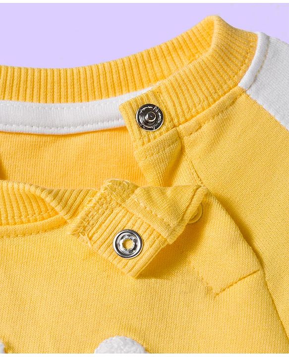 Babyhug Terry Knit Premium Light Gauge Terry Full Sleeves T-Shirt & Jogger Set with All Good Text Print - Yellow & Blue