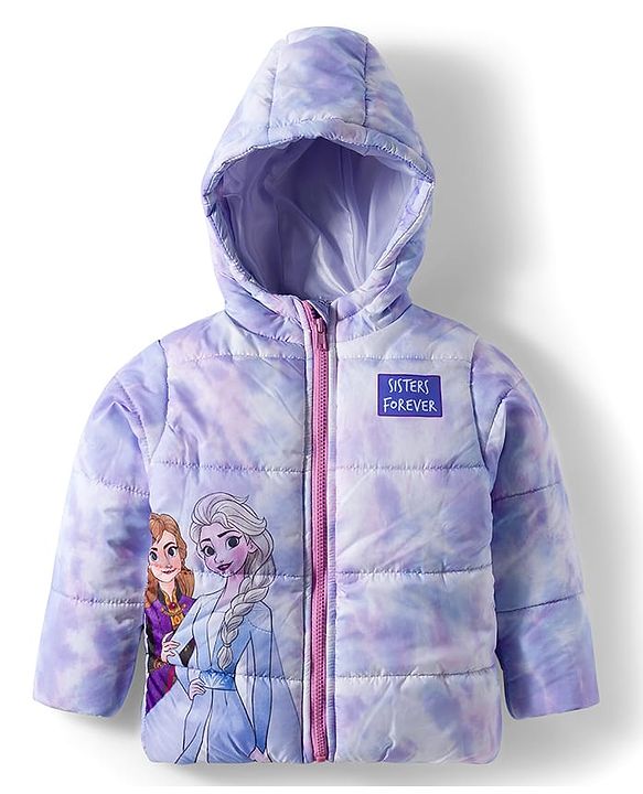 Babyhug Disney Woven Full Sleeves Hooded Padded Jacket With Elsa & Anna Graphics - Lavender