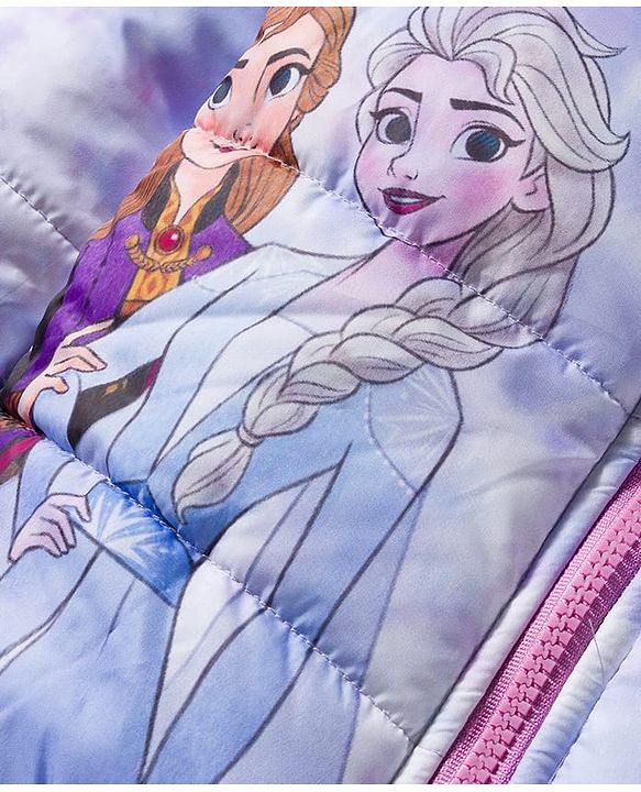 Babyhug Disney Woven Full Sleeves Hooded Padded Jacket With Elsa & Anna Graphics - Lavender