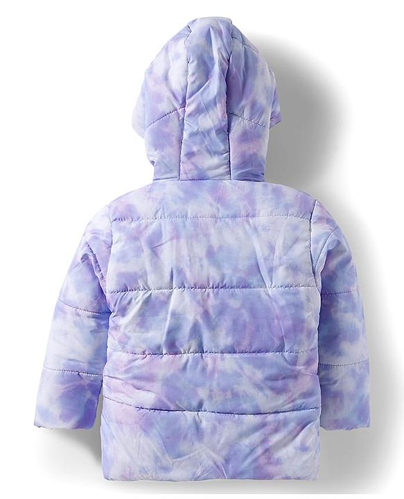Babyhug Disney Woven Full Sleeves Hooded Padded Jacket With Elsa & Anna Graphics - Lavender