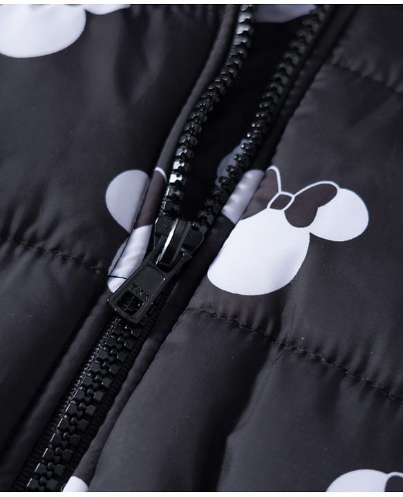 Babyhug Disney Woven Full Sleeves Hooded Padded Jacket With Minnie Mouse Print & Ear Bow Applique - Black