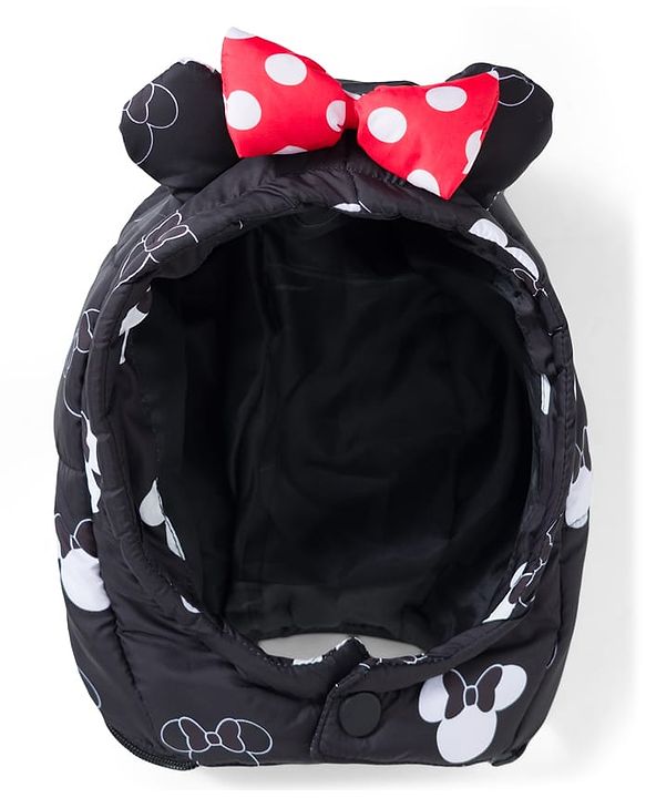 Babyhug Disney Woven Full Sleeves Hooded Padded Jacket With Minnie Mouse Print & Ear Bow Applique - Black