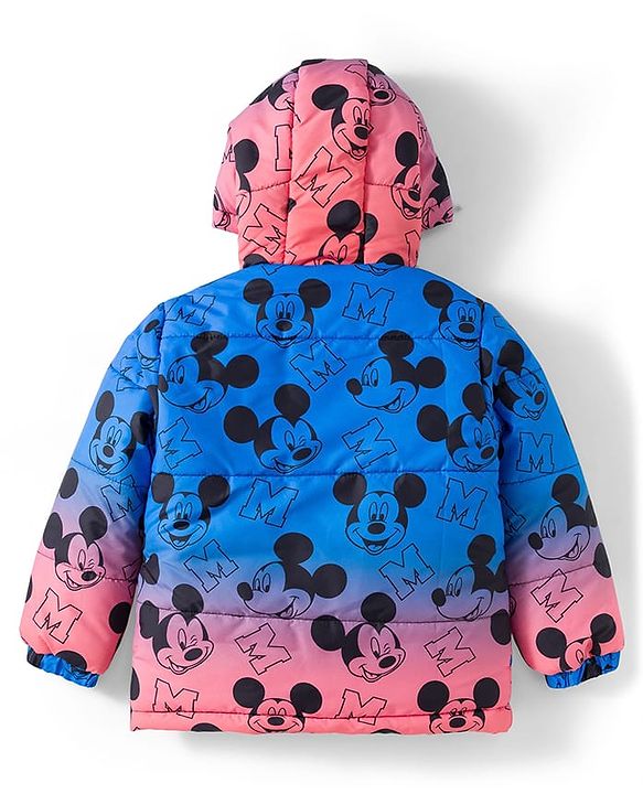 Babyhug Woven Full Sleeves Hooded Padded Jacket With Mickey & Friends Print & Ombre Effect - Multicolor