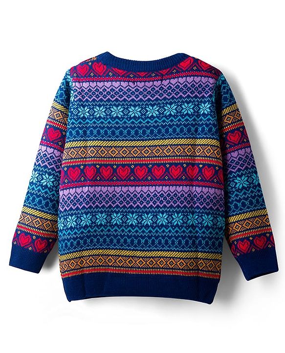 Pine Kids Knit Full Sleeves Pullover Sweater with Fair Isle Design - Blue