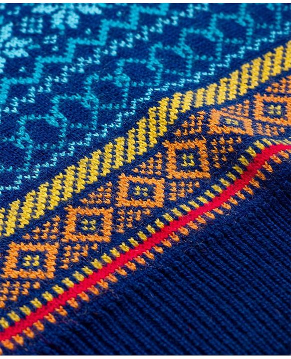 Pine Kids Knit Full Sleeves Pullover Sweater with Fair Isle Design - Blue